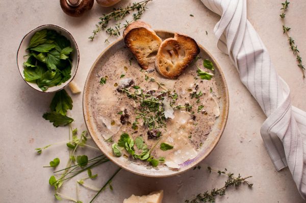 Lavender with Portobello & Crimini Mushroom Soup and Sherry